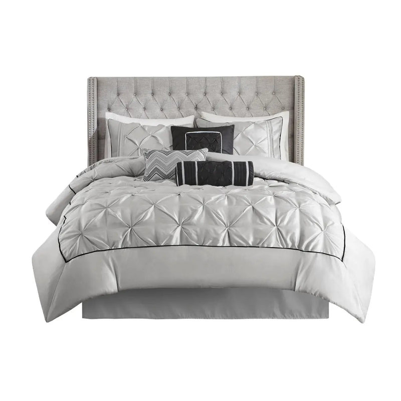 7 Piece Tufted Comforter Set Grey Queen by HouseOfZazla