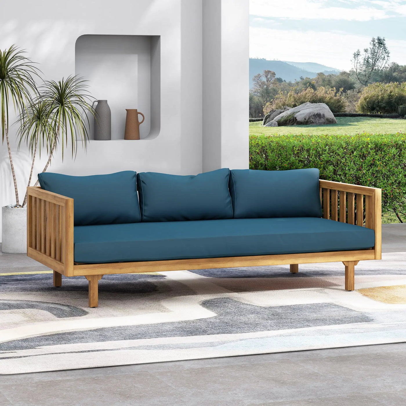 Claremont 3 Seater Daybed Teak Acacia Wood Water Resistant Cushions by HouseOfZazla