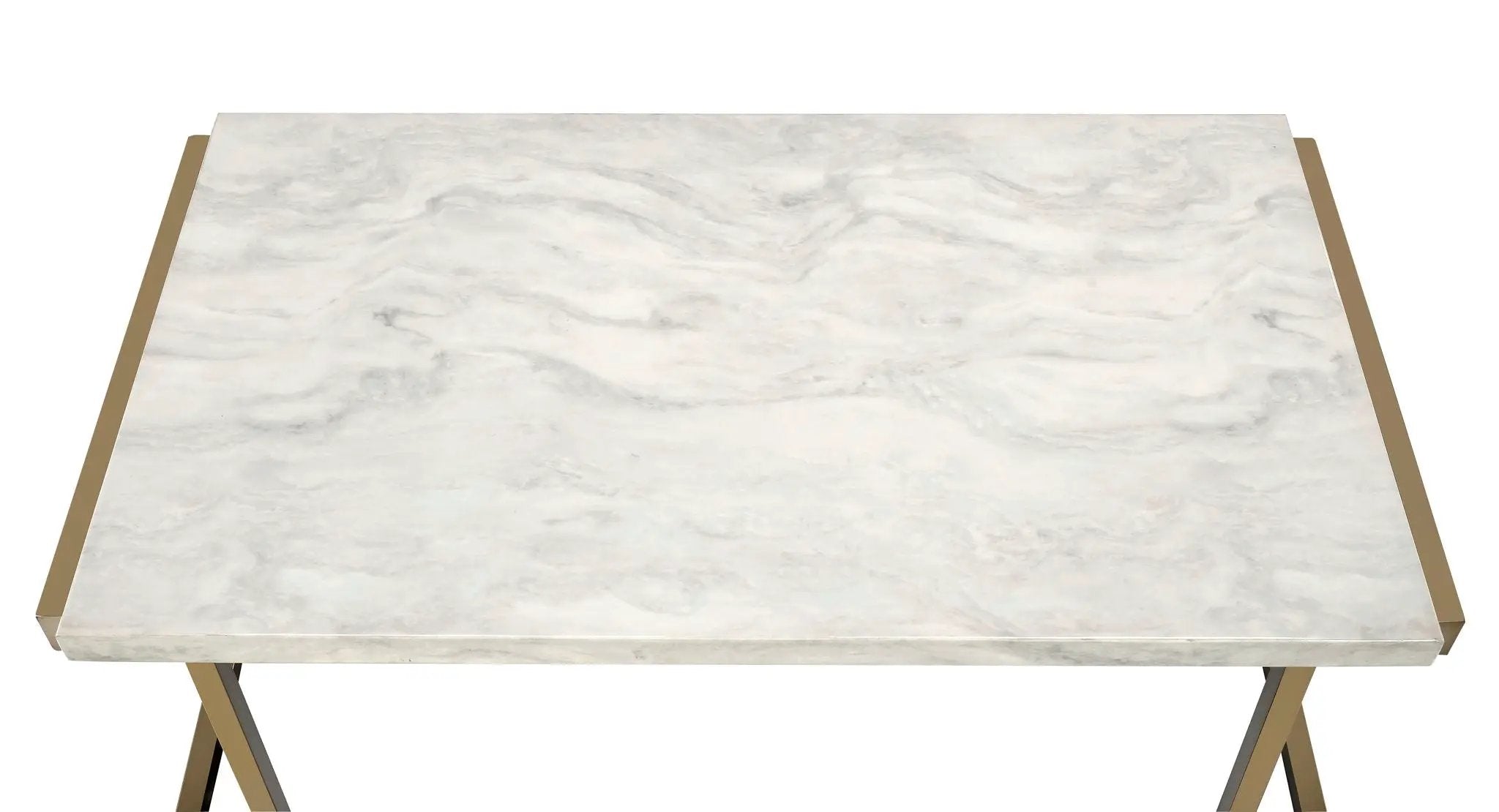 Boice II - Faux Marble Top Sofa Table - White / Champagne by HouseOfZazla