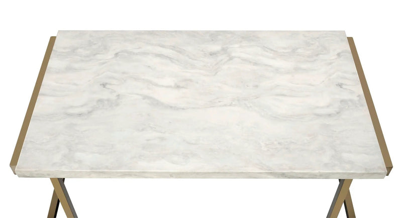 Boice II - Faux Marble Top Sofa Table - White / Champagne by HouseOfZazla