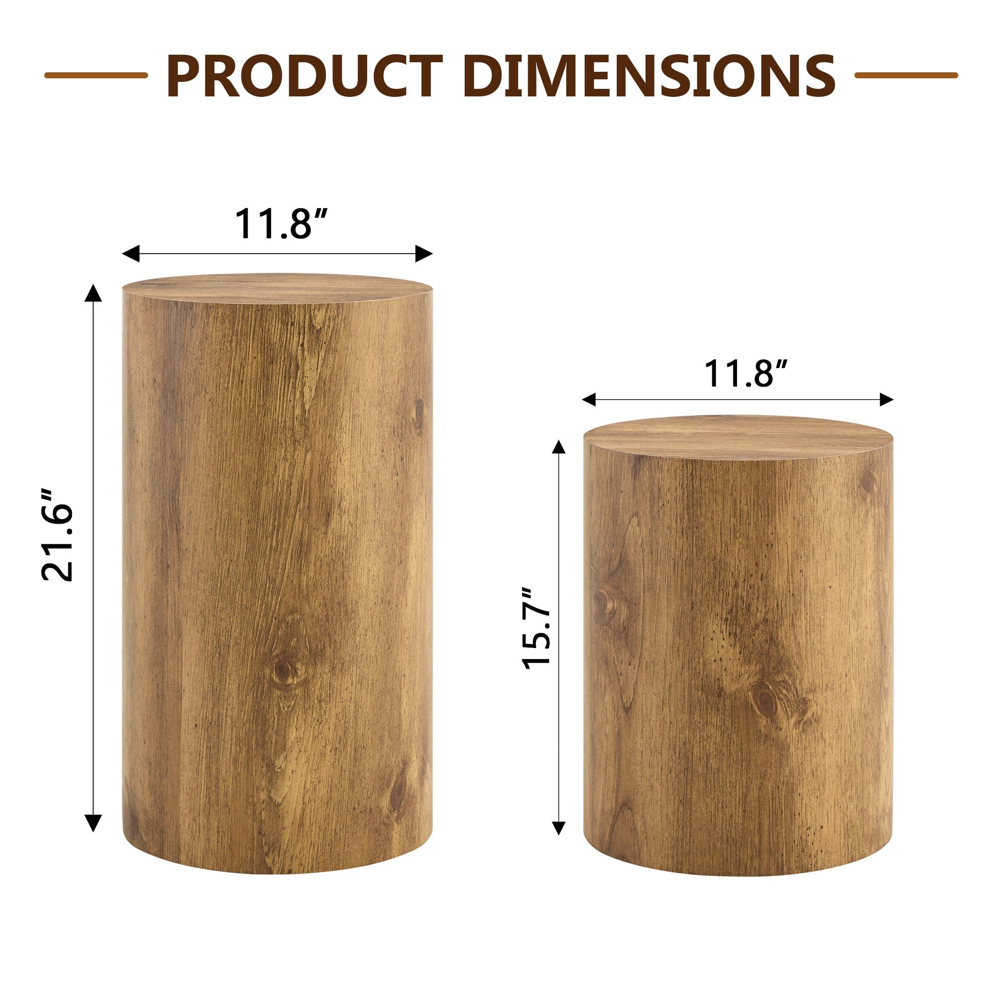 Modern Minimalist Set of Two Wood color Cylinder Coffee Tables by BLAKHOM