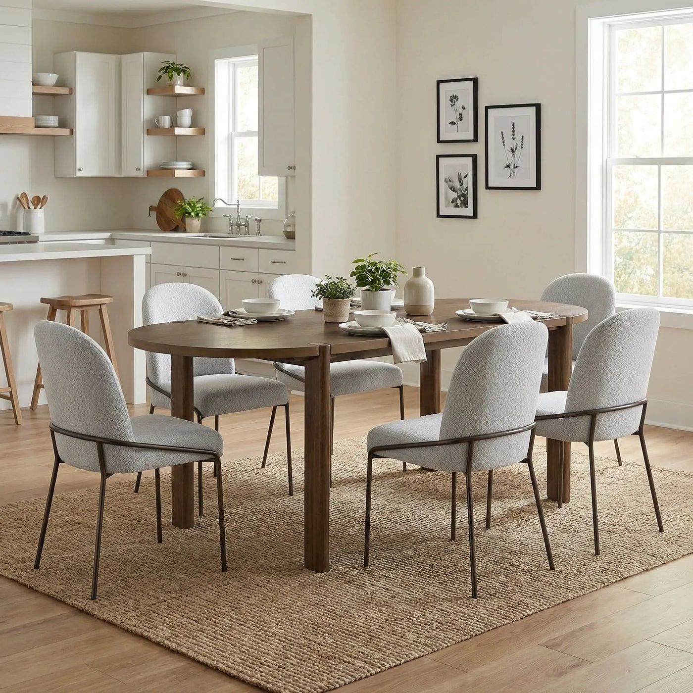 7 Pieces Modern Oval Dining Set, Rustic Farmhouse Solid Wood Kitchen Table Set for 6 by HouseOfZazla