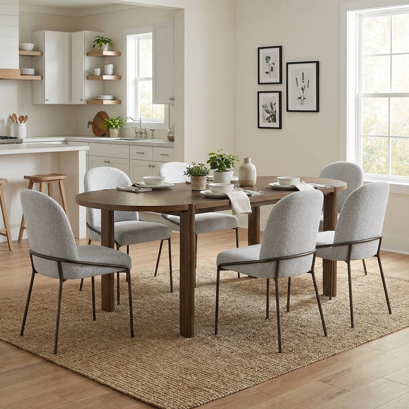 7 Pieces Modern Oval Dining Set, Rustic Farmhouse Solid Wood Kitchen Table Set for 6 by HouseOfZazla