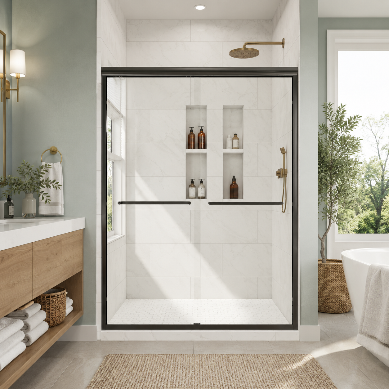44-48" W x 74" H Framed Double Sliding Shower Door by HouseOfZazla