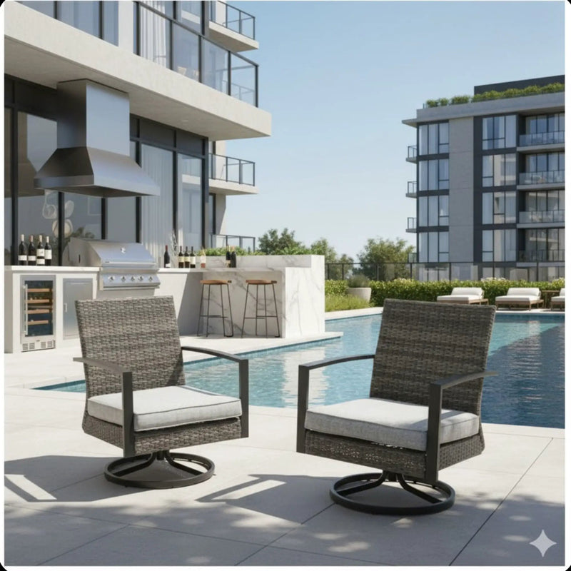 Swivel Rocker Patio Chairs With Cushions, All Weather (Set of 2) - Gray by HouseOfZazla