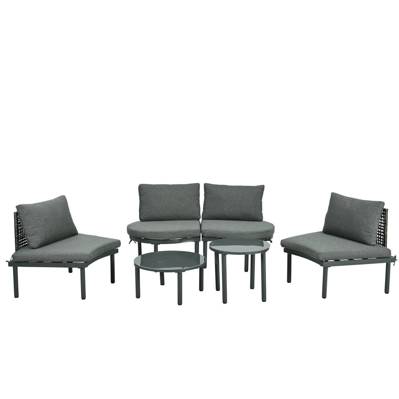 6 Piece Patio Set, Half Moon Outdoor Sectional Sofa With 2 High Low Coffee Tables, 4 Pillows & Cushions by HouseOfZazla