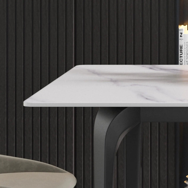 70.87" Modern Artificial Stone White Straight Edge Black Metal Leg Dining Table, Can Accommodate 6-8 People - White / Black by Unique Piece Furniture
