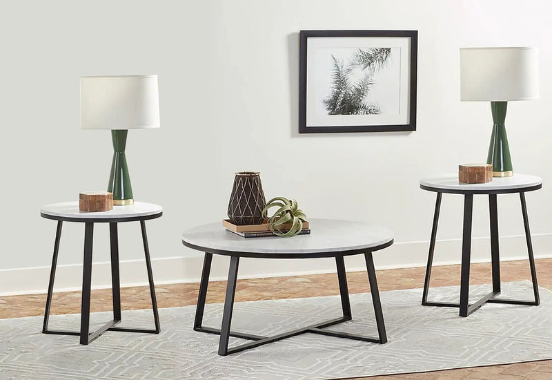 Hugo 3-piece Coffee and End Table Set White Faux Marble by Unique Piece Furniture