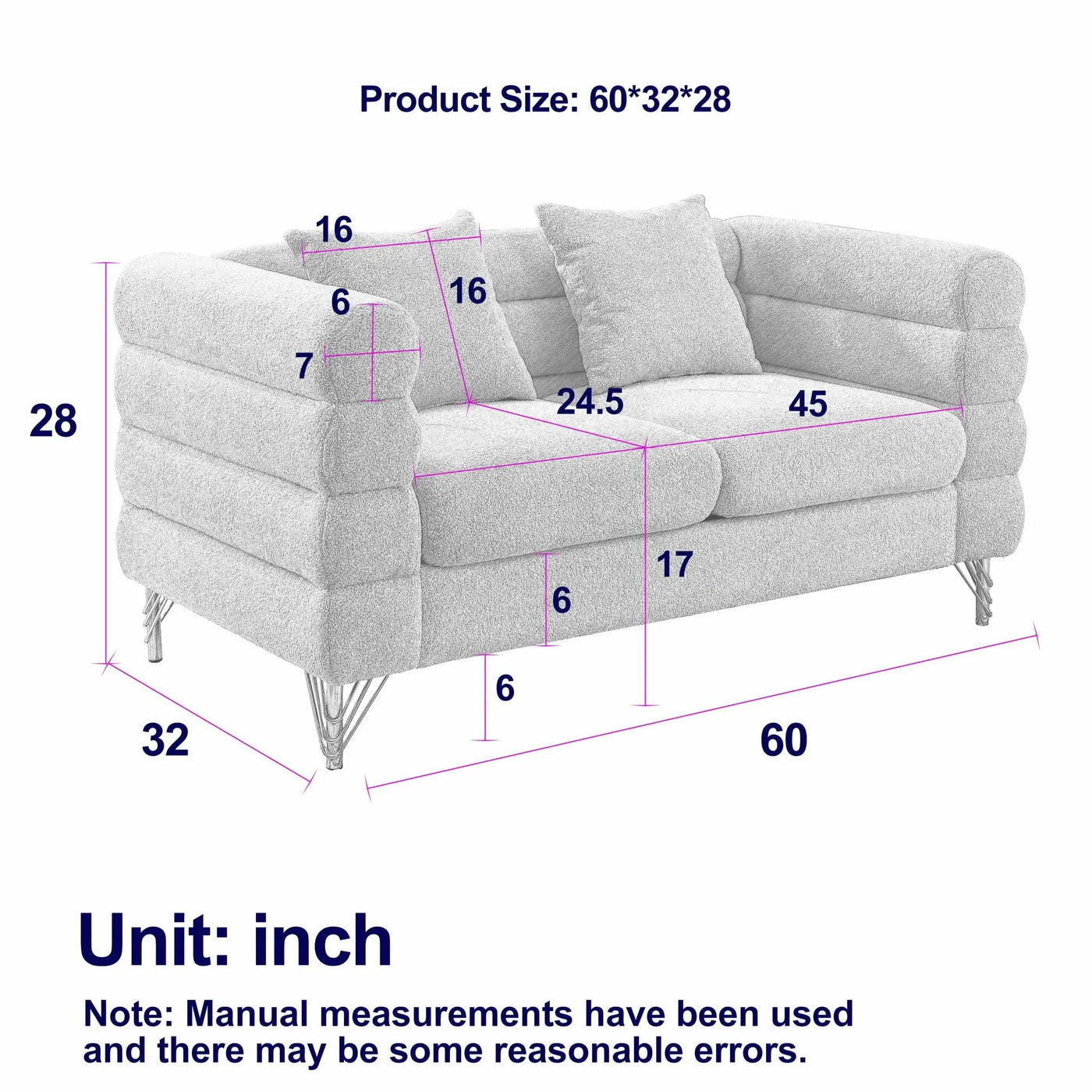 Oversized 2 Seater Sectional Sofa With Deep Seating And 2 Pillows by HouseOfZazla