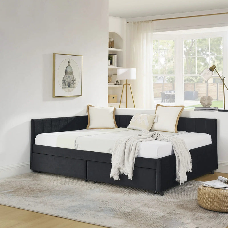 Upholstered Tufted Daybed Frame With Storage Drawers by HouseOfZazla