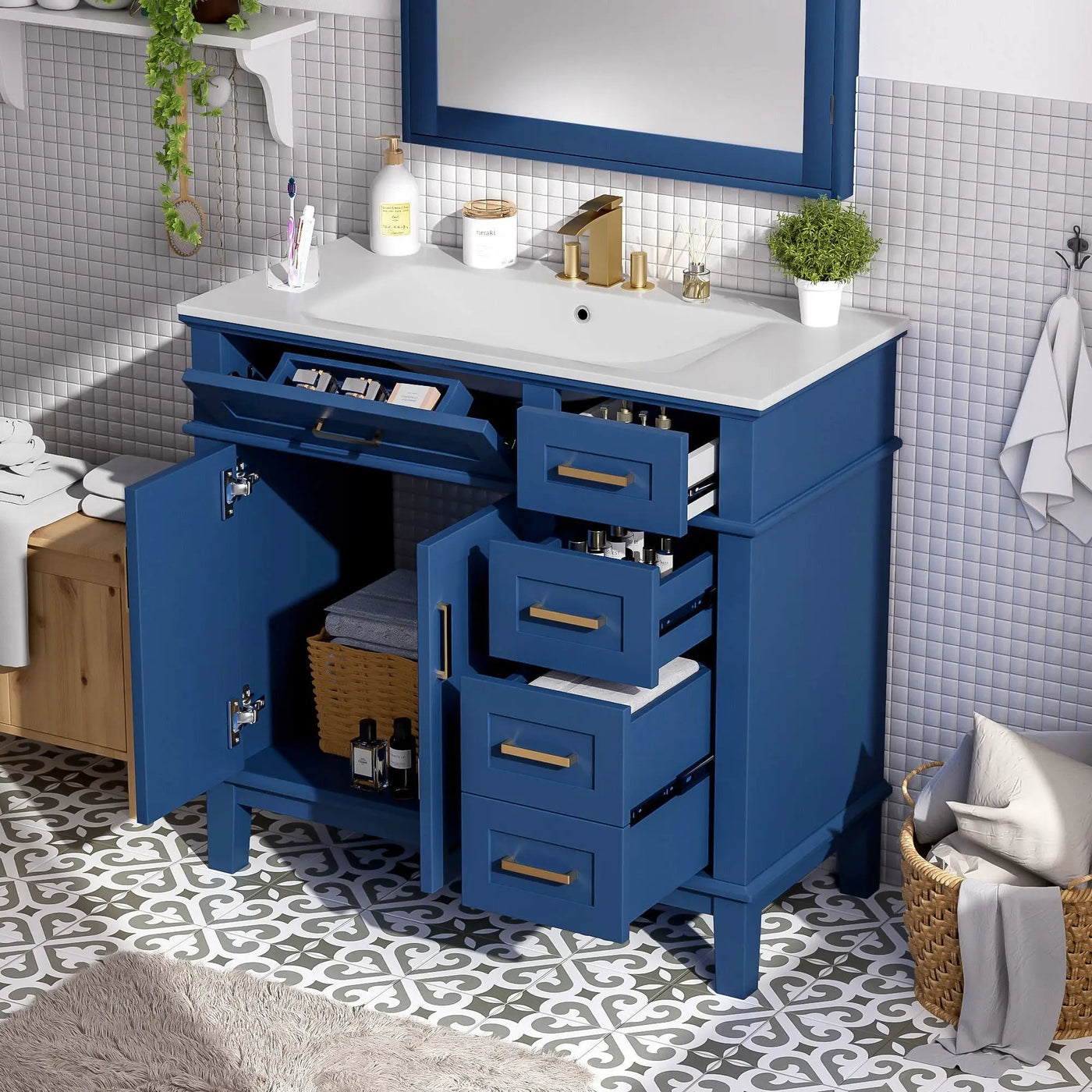 Modern Bathroom Vanity With Ceramic Sink, Soft Close Storage Cabinet by Unique Piece Furniture