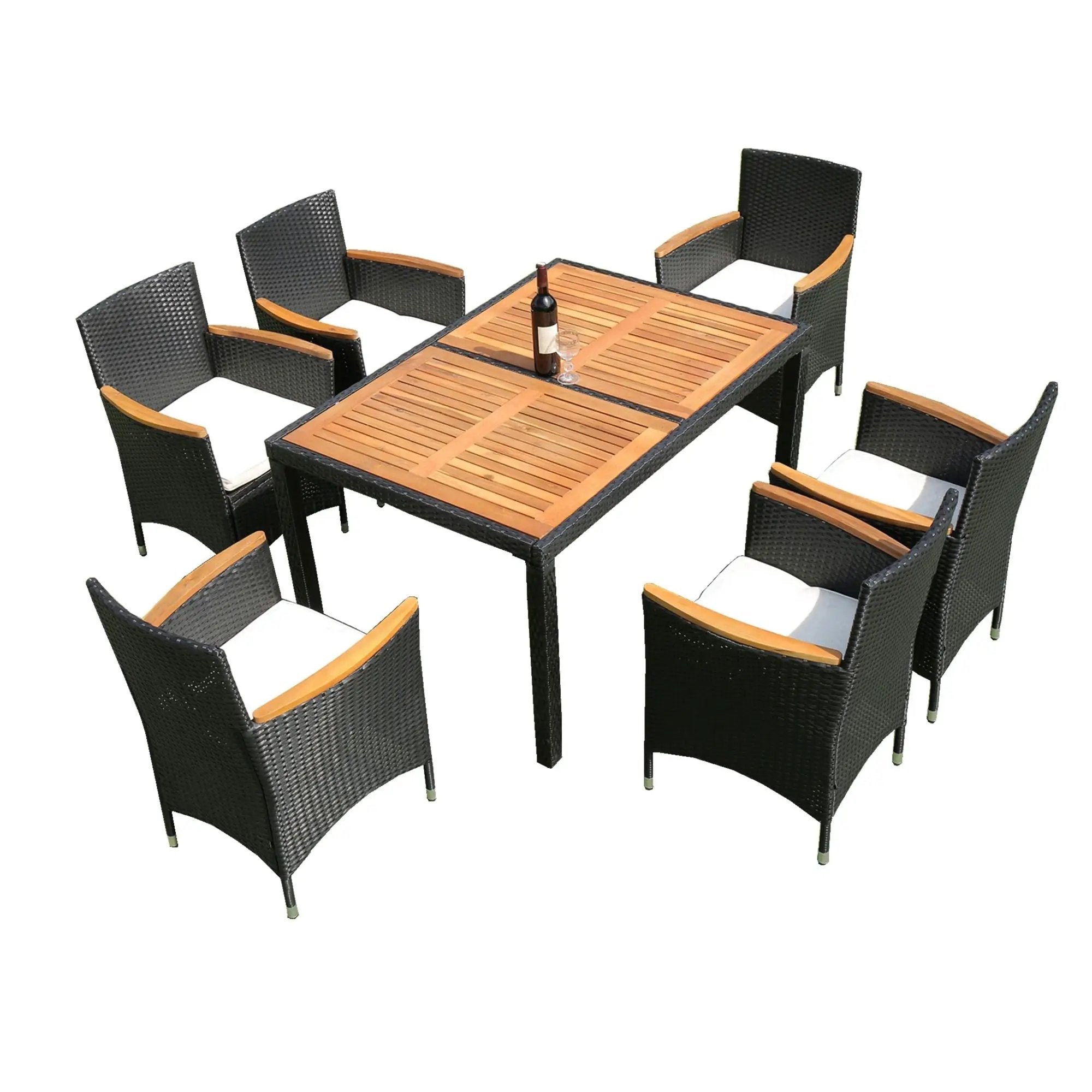 Outdoor Patio Wicker Dining Set With Acacia Wood Top by HouseOfZazla