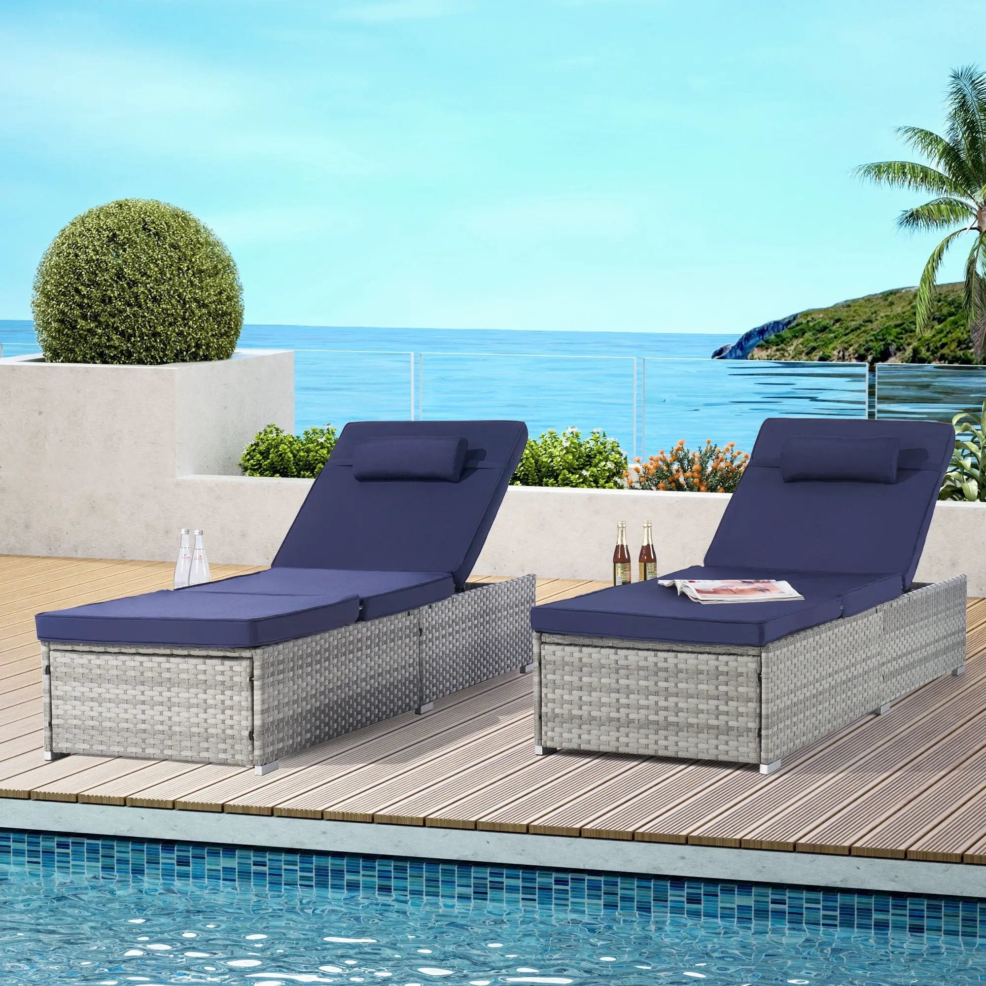 Outdoor Sofa Pe Rattan Furniture Deck Chair - Gray by Unique Piece Furniture