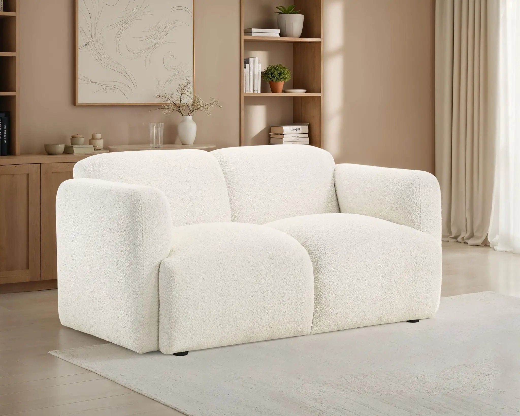 Dorset Fabric Upholstered Round Track Arm Loveseat White by Unique Piece Furniture