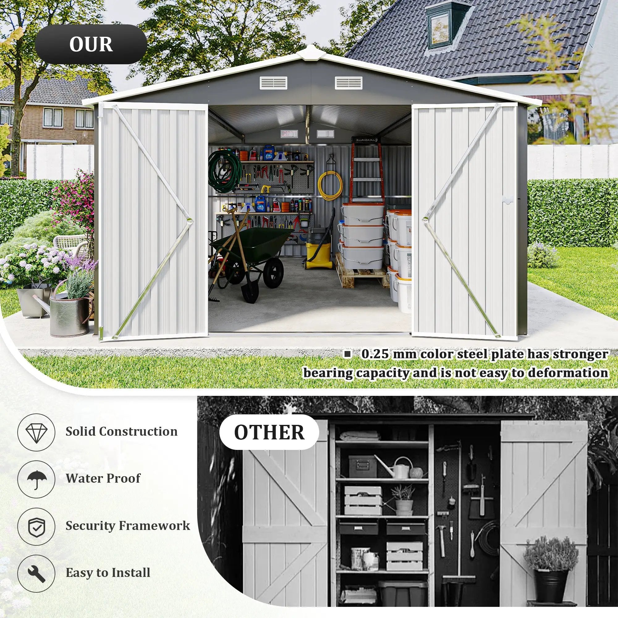 Campcraft Outdoor Storage Shed 10x14 FT with 3 Lockable Doors by HouseOfZazla