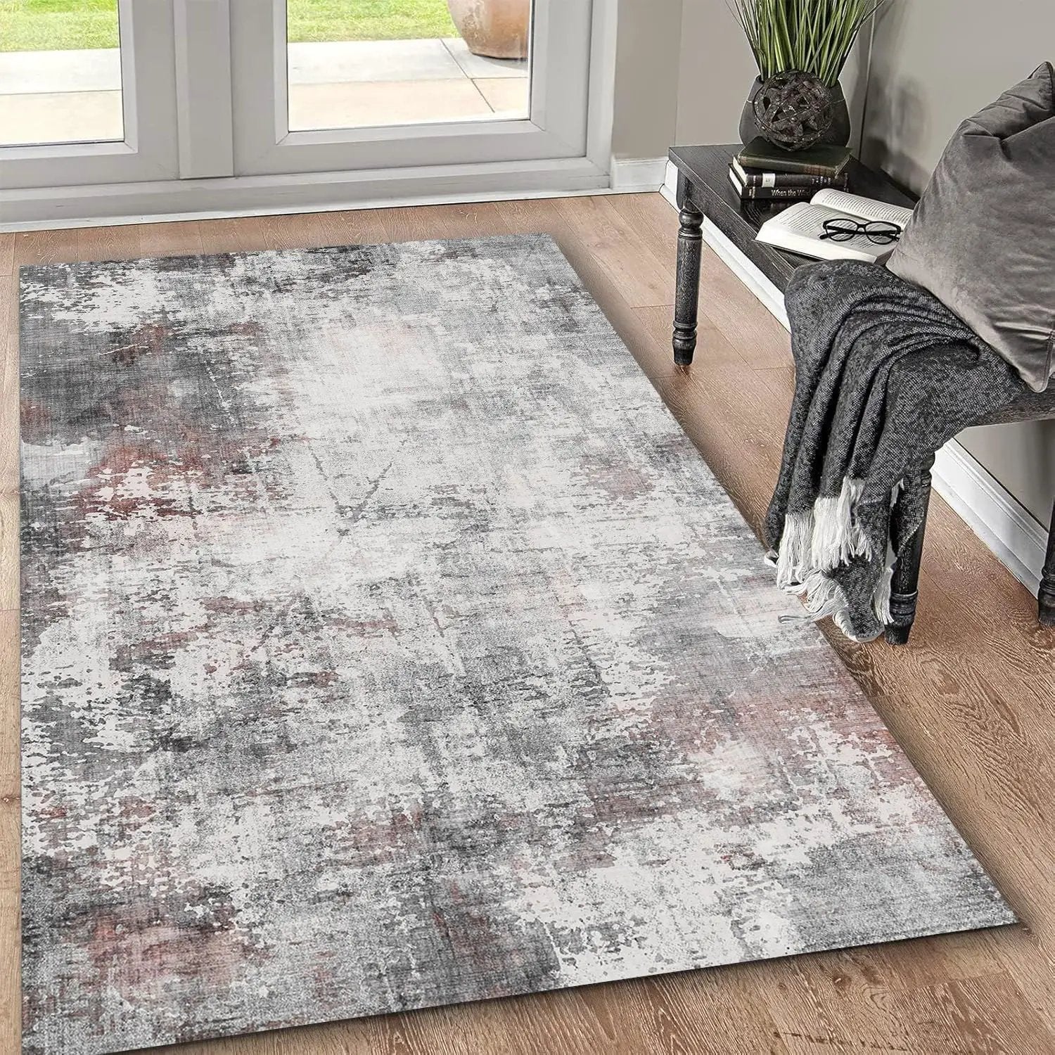 Toucan - 5' X 7' Washable Non - Slip Area Rug - Ivory / Dark Gray by HouseOfZazla