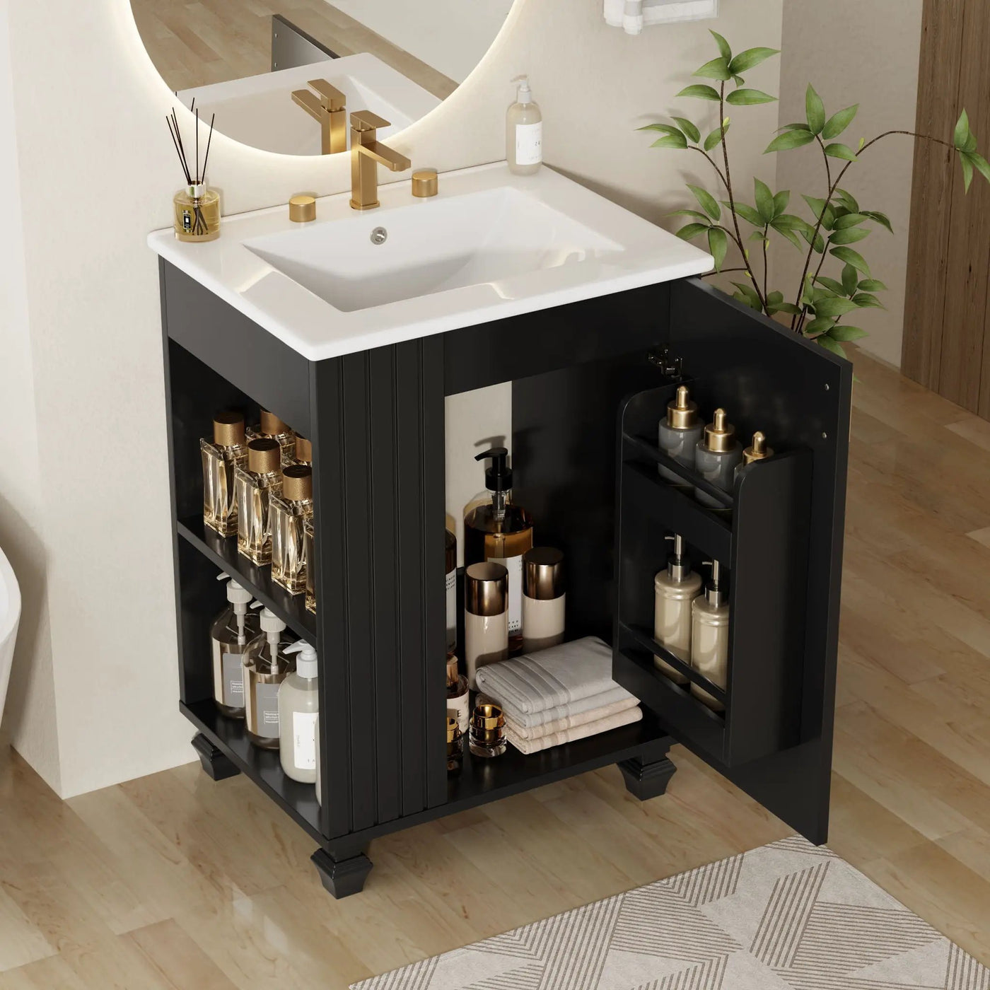 Classic Retro Bathroom Vanity With Sink, Door Shelf, Side Open Storage Frame by HouseOfZazla