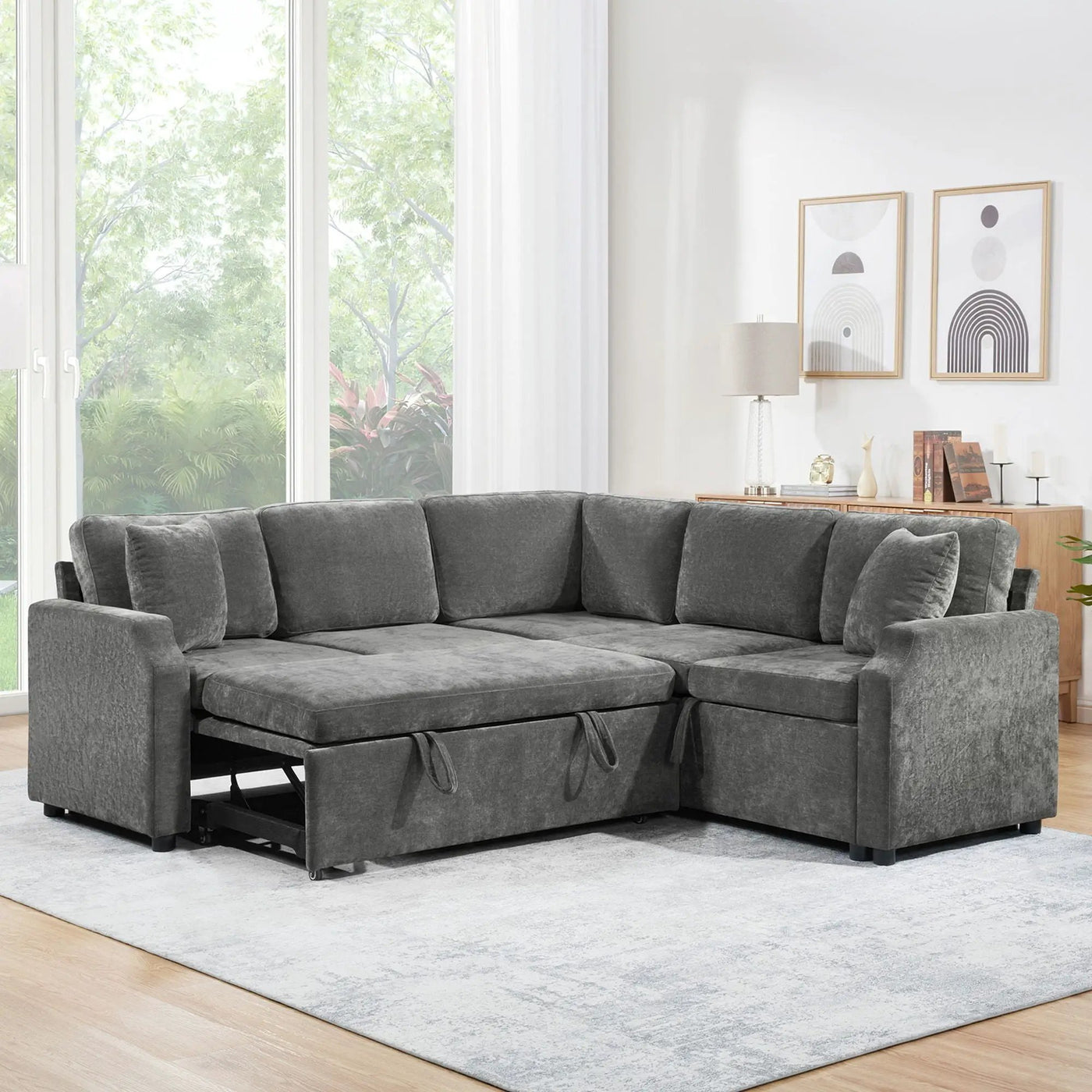 Modern L Shaped Sectional Sofa Bed With Hidden Storage Upholstery by HouseOfZazla