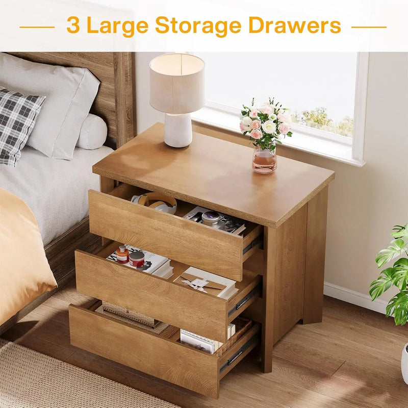 Nightstand With 3 Drawers, Bedside Table, Compact Storage - Brown by HouseOfZazla