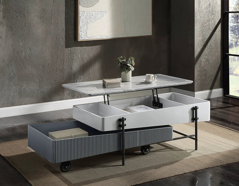 Wilkins High Gloss Coffee Table with Lift Top - Gray / White by HouseOfZazla