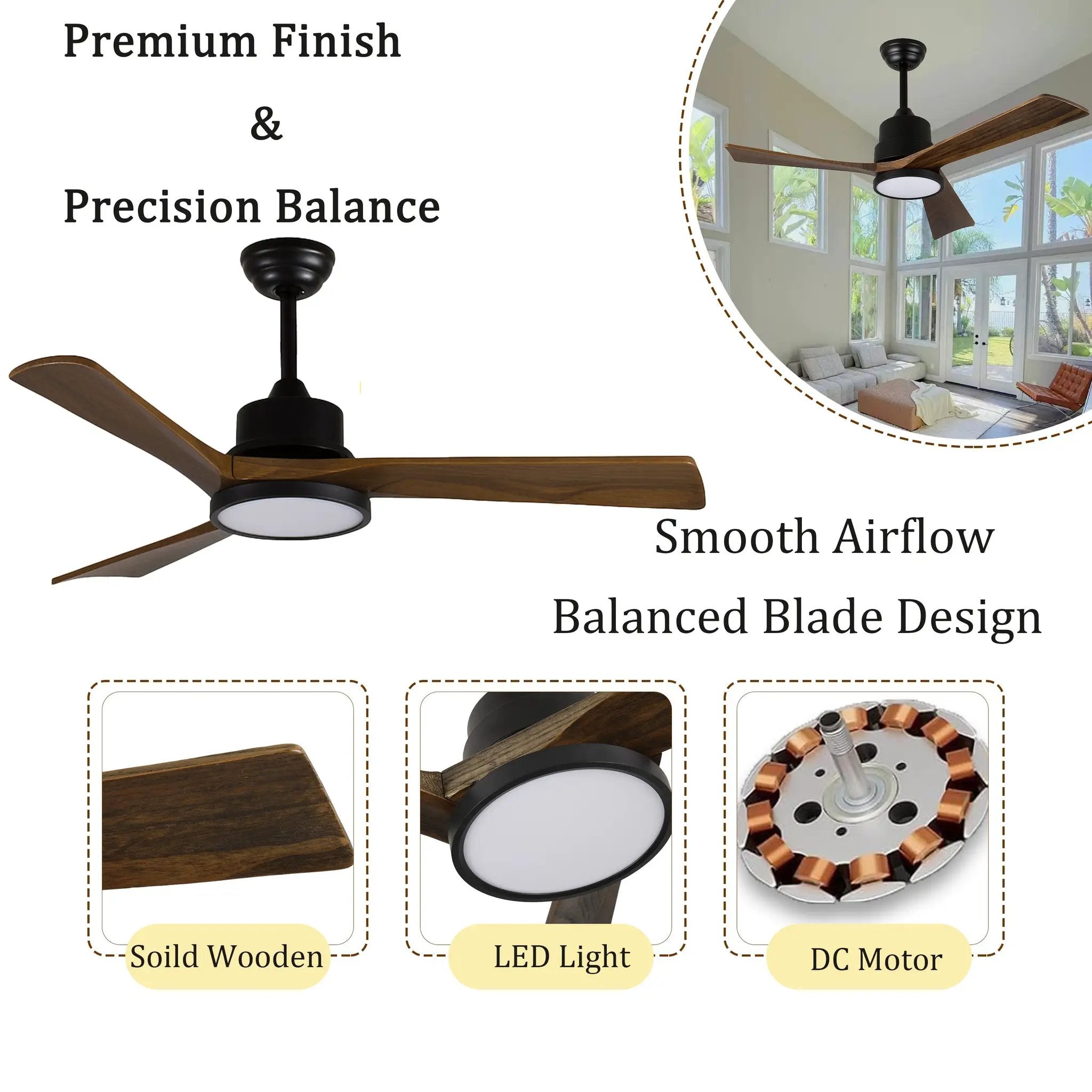 42-Inch Ceiling Fan with Light for Bedroom by HouseOfZazla