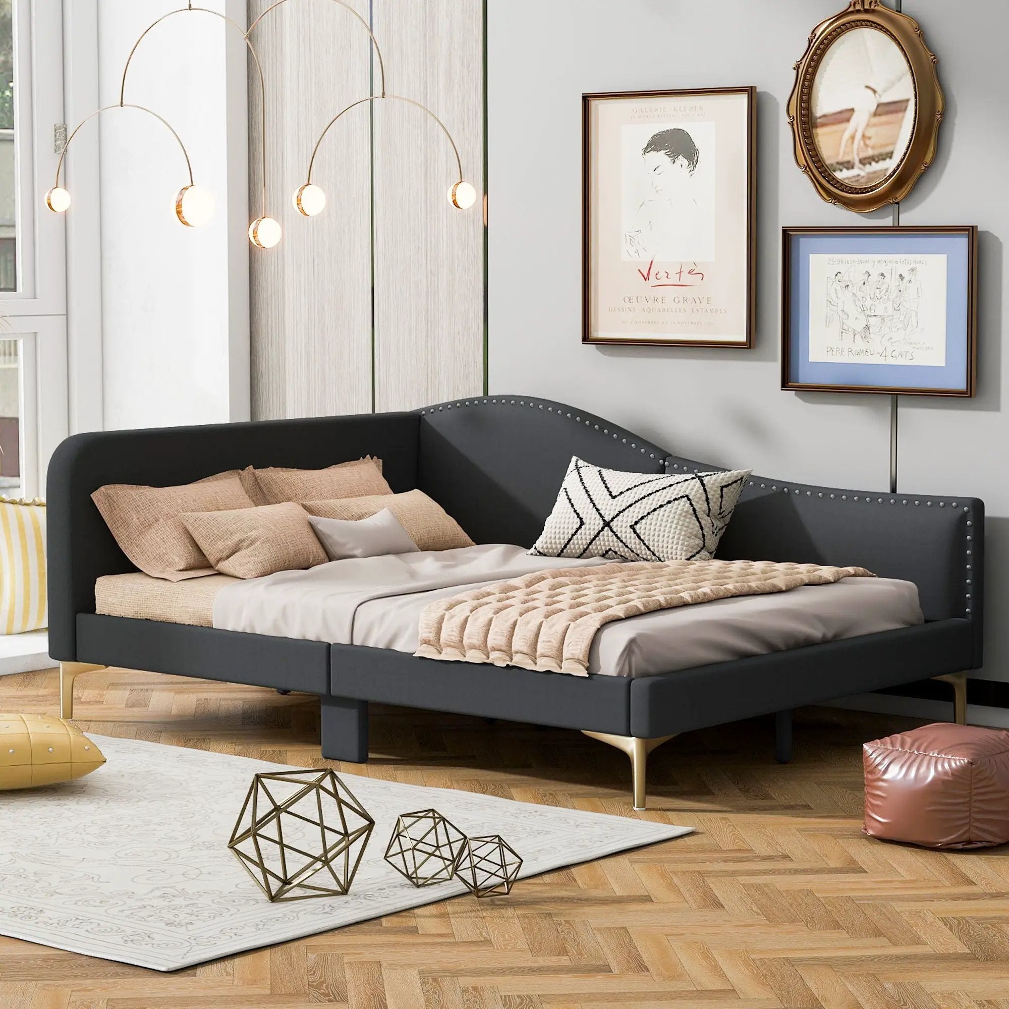 Upholstered Daybed With Headboard And Armrest, Support Legs by Unique Piece Furniture