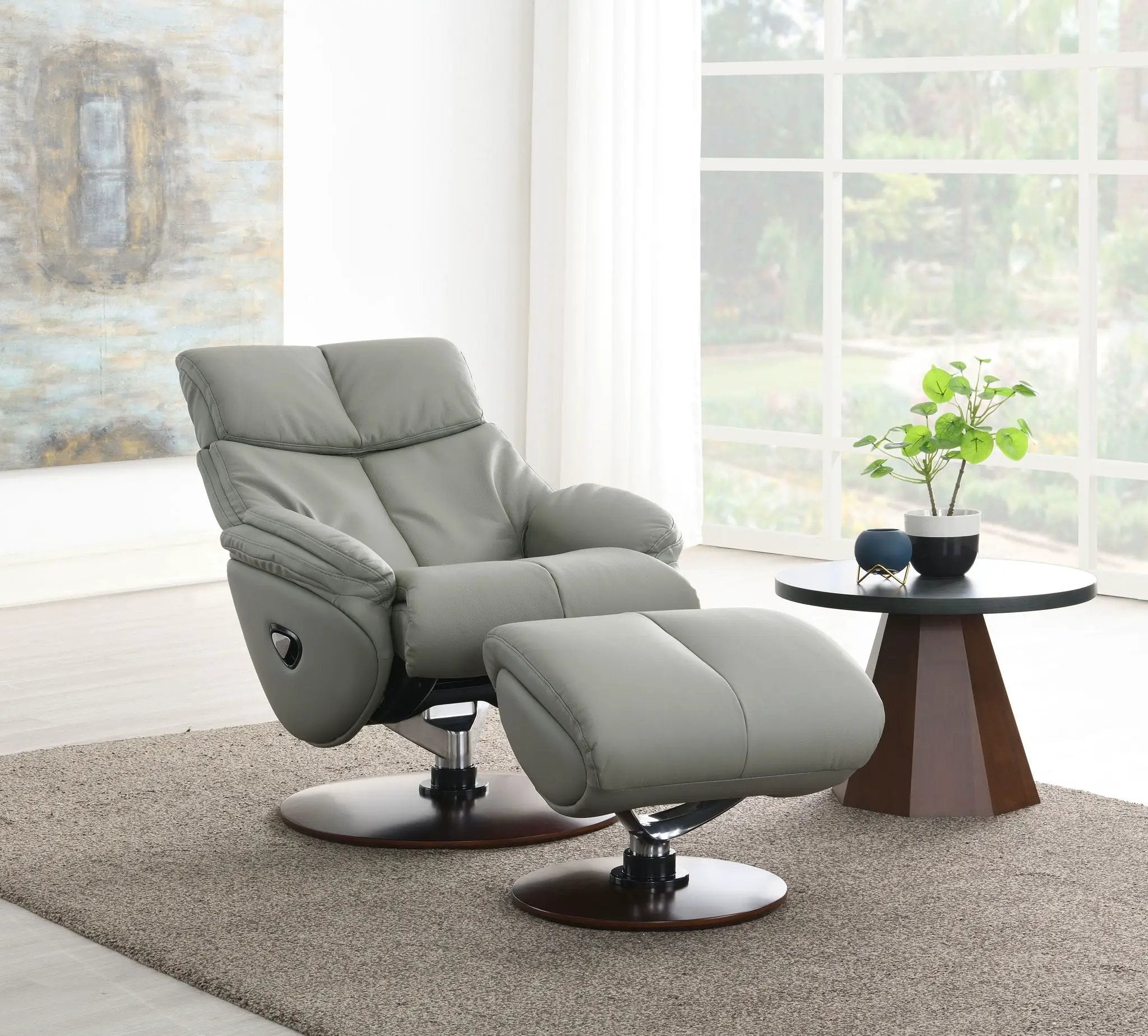 Kandoro Top Grain Leather Accent Chair With Swivel & Ottoman - Gray by HouseOfZazla