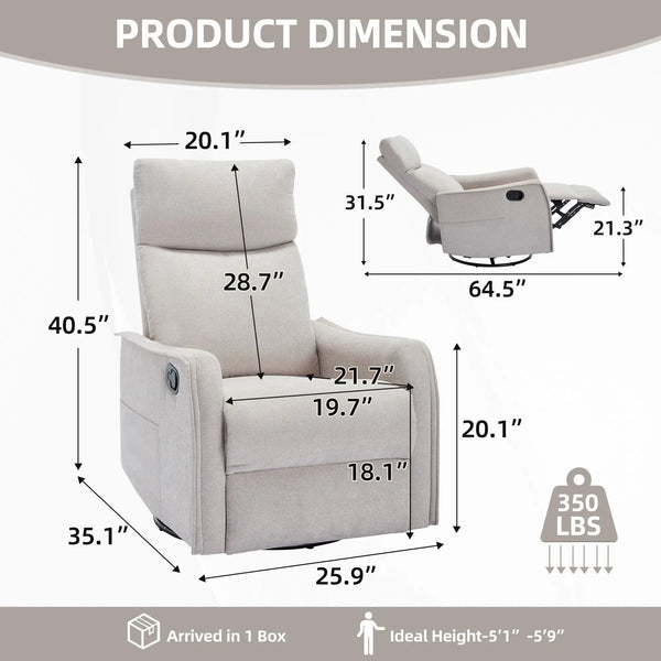 Heat Massage Manual Recliner Chair with Rocker and Swivel, photo 2 of 10