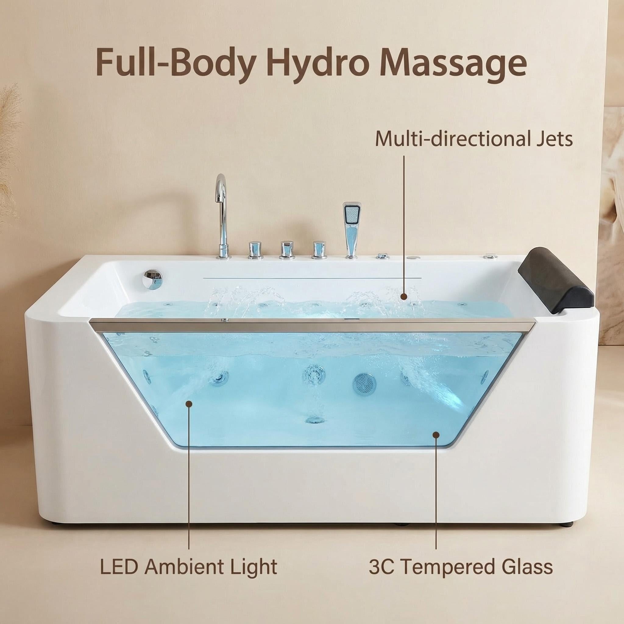 67" Whirlpool Bathtub with Hydrotherapy Jets and Glass Panel by HouseOfZazla