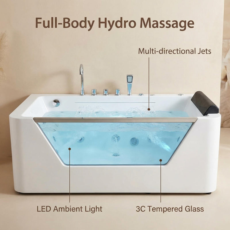 67" Whirlpool Bathtub with Hydrotherapy Jets and Glass Panel by HouseOfZazla