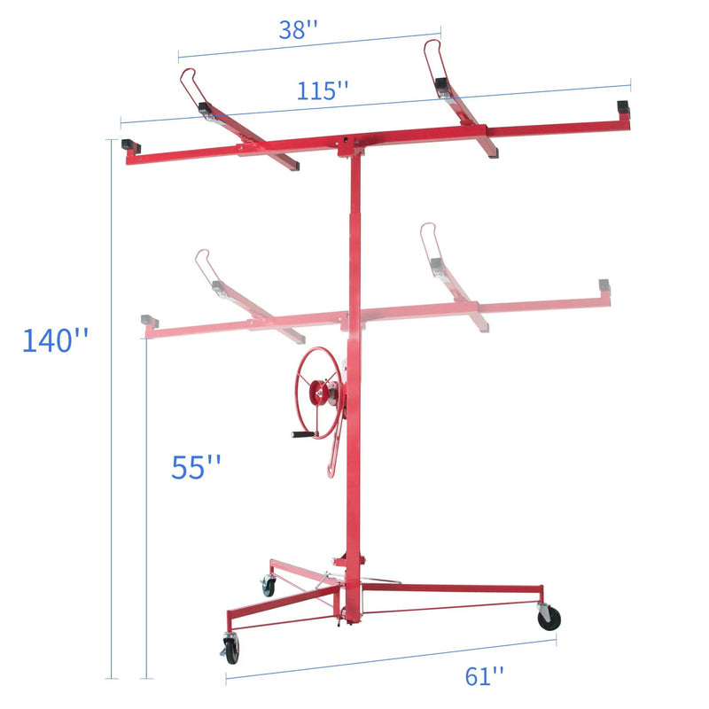 Drywall Panel Lifter Drywall Panel Hoist Jack Lifter Jack Rolling Caster Panel Hoist 11Ft - Red by HouseOfZazla