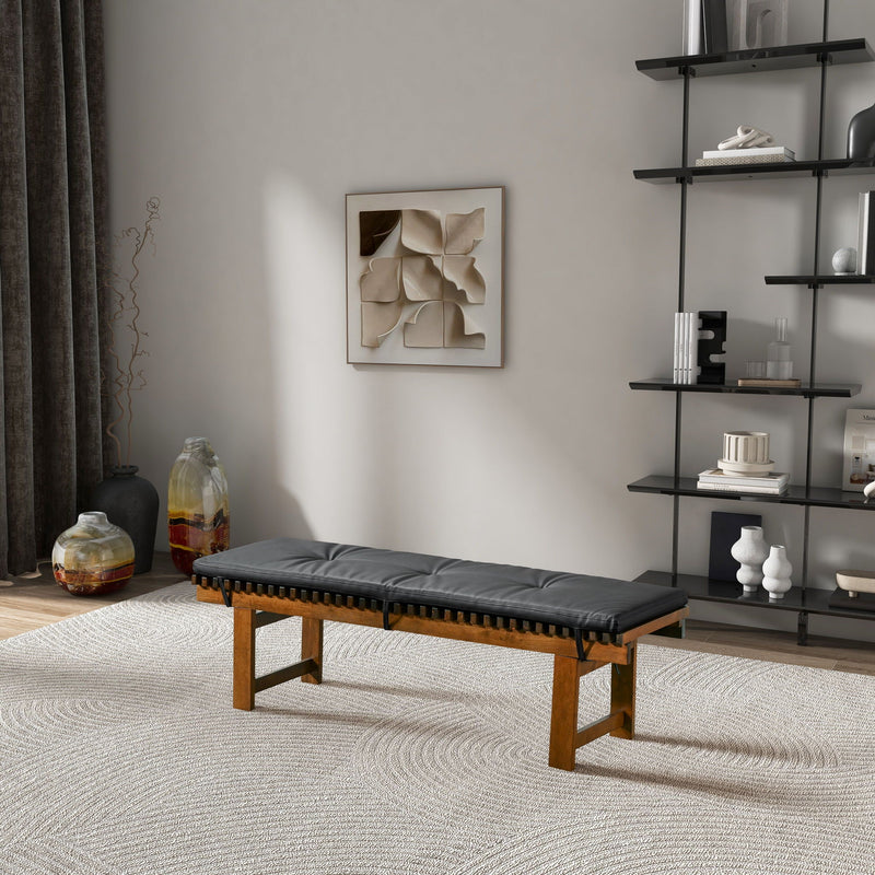 Black Upholstered Bench with Solid Wood Frame - Lucia, photo 3 of 10