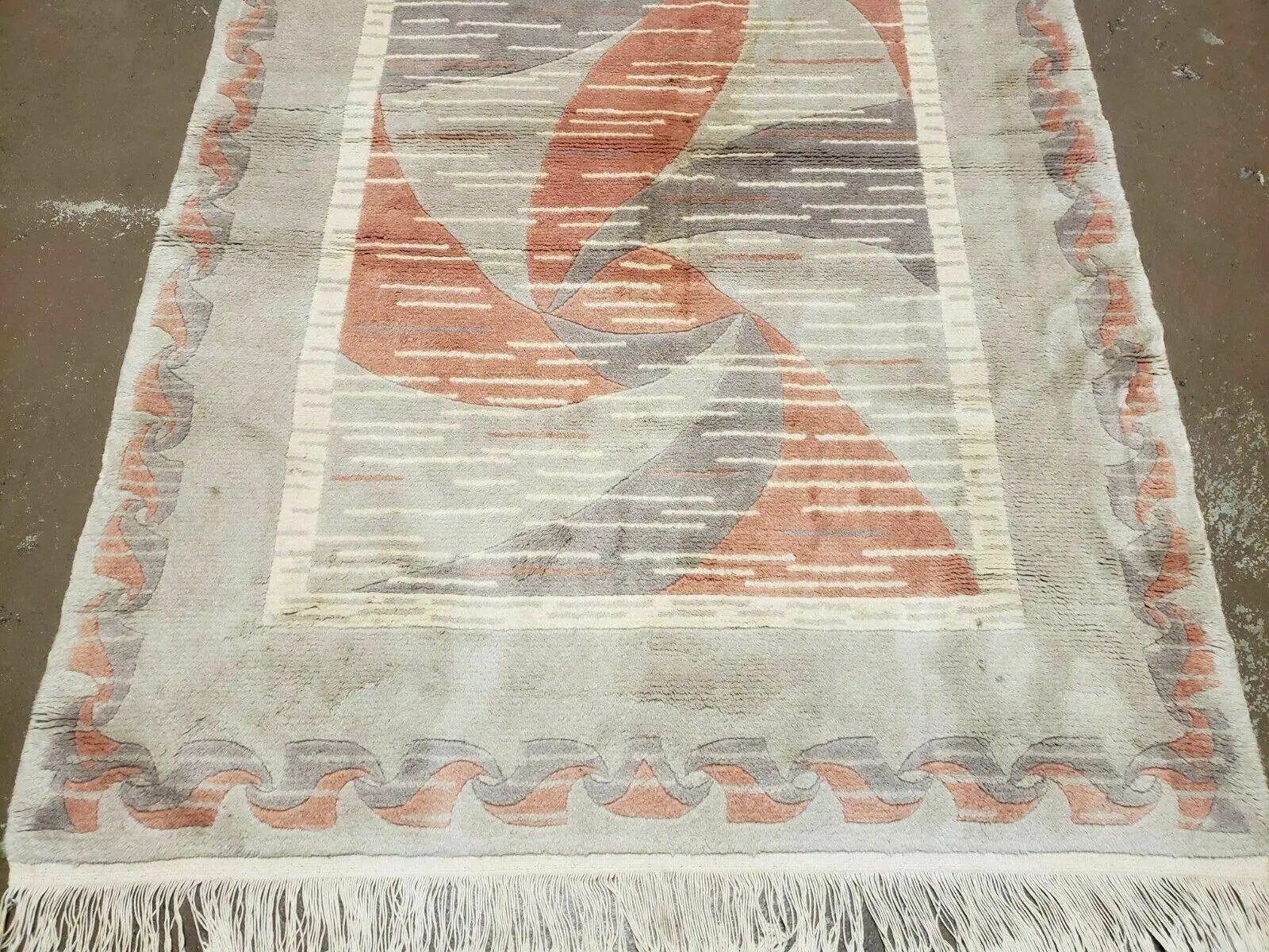 3' X 5' Handmade Modern Chinese Accent Rug - Silk on Cotton Carpet - Abstract Contemporary Design - Beige and Orange by Jewel Rugs
