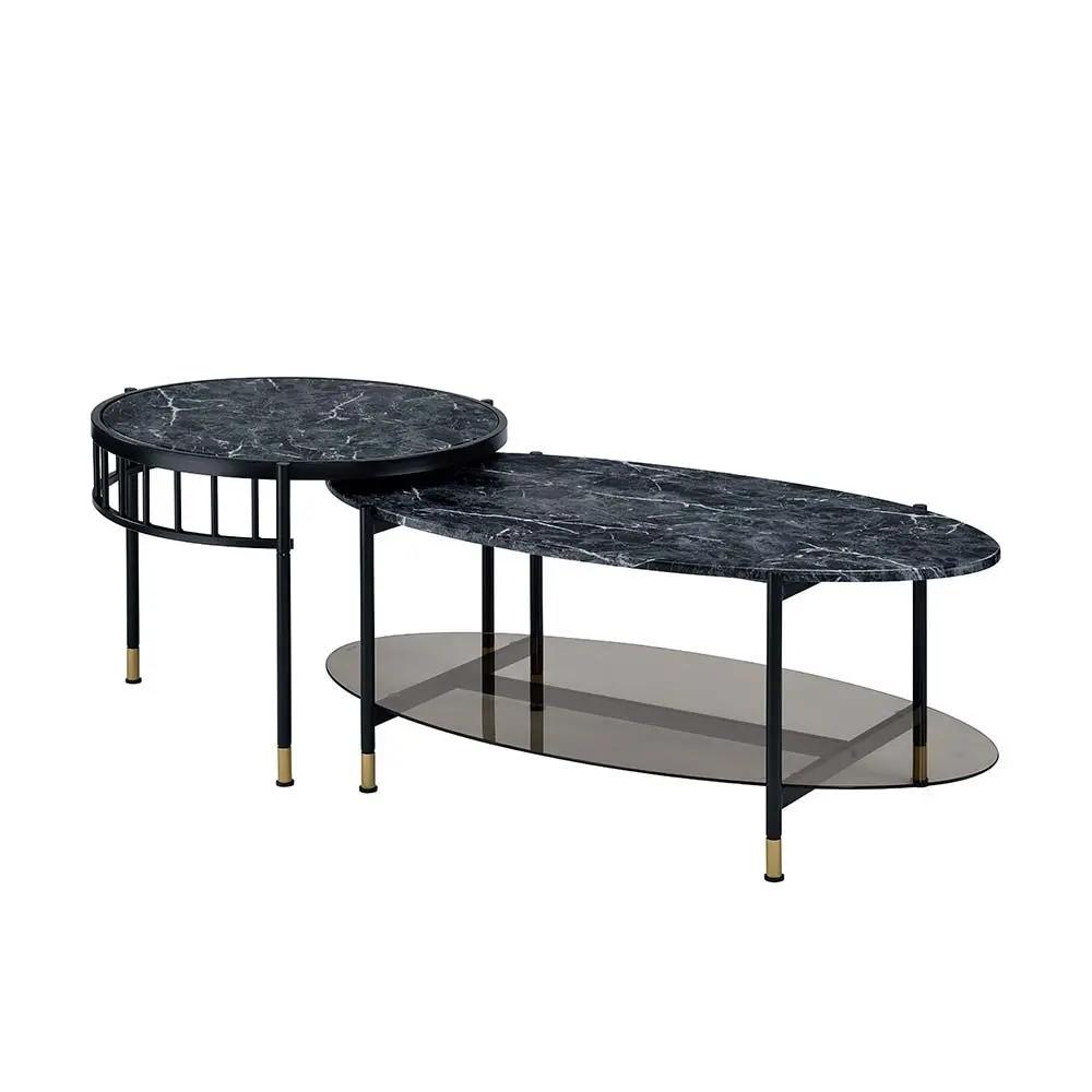 Silas - Nesting Coffee Table Set - Faux Marble Top & Black by Unique Piece Furniture