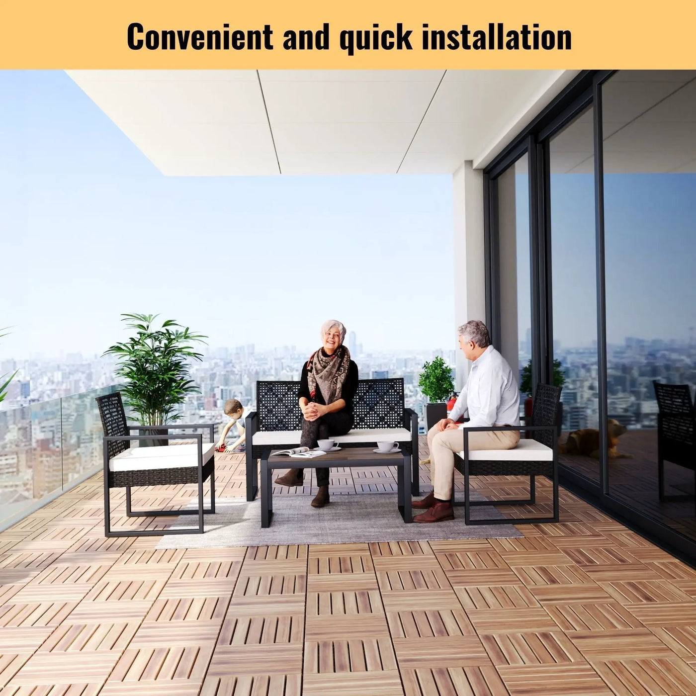 Interlocking Deck Tiles Striped Pattern Waterproof Brown by HouseOfZazla