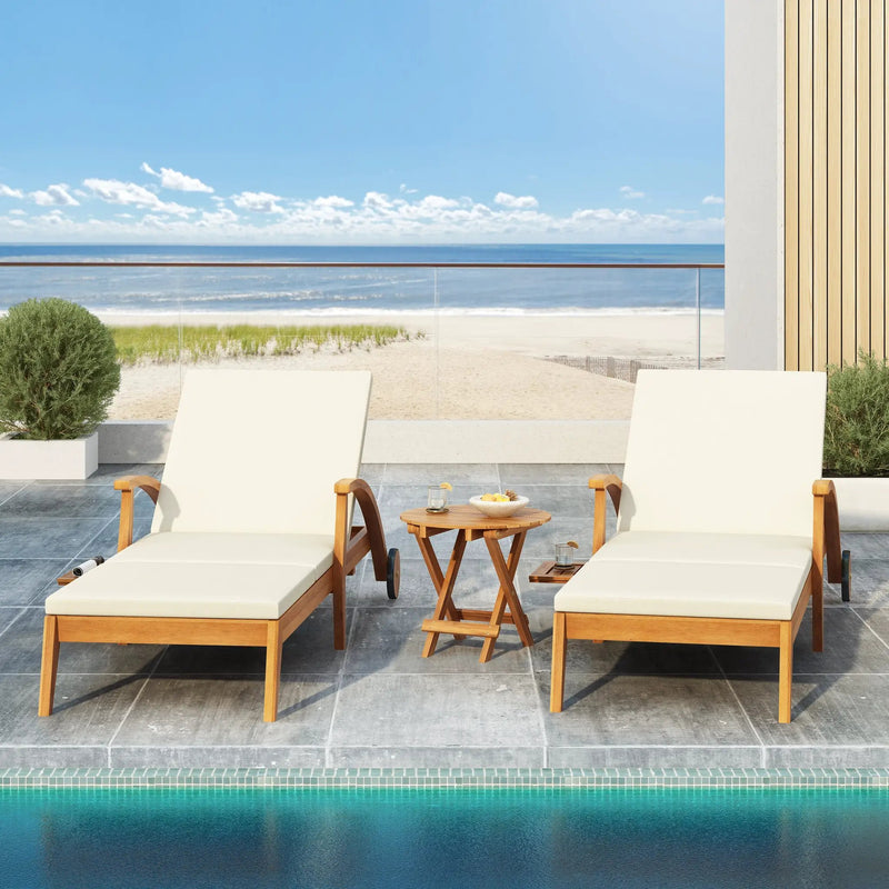 Outdoor Recliner Side Table Set with Acacia Wood and Adjustable Chaise Lounge by HouseOfZazla