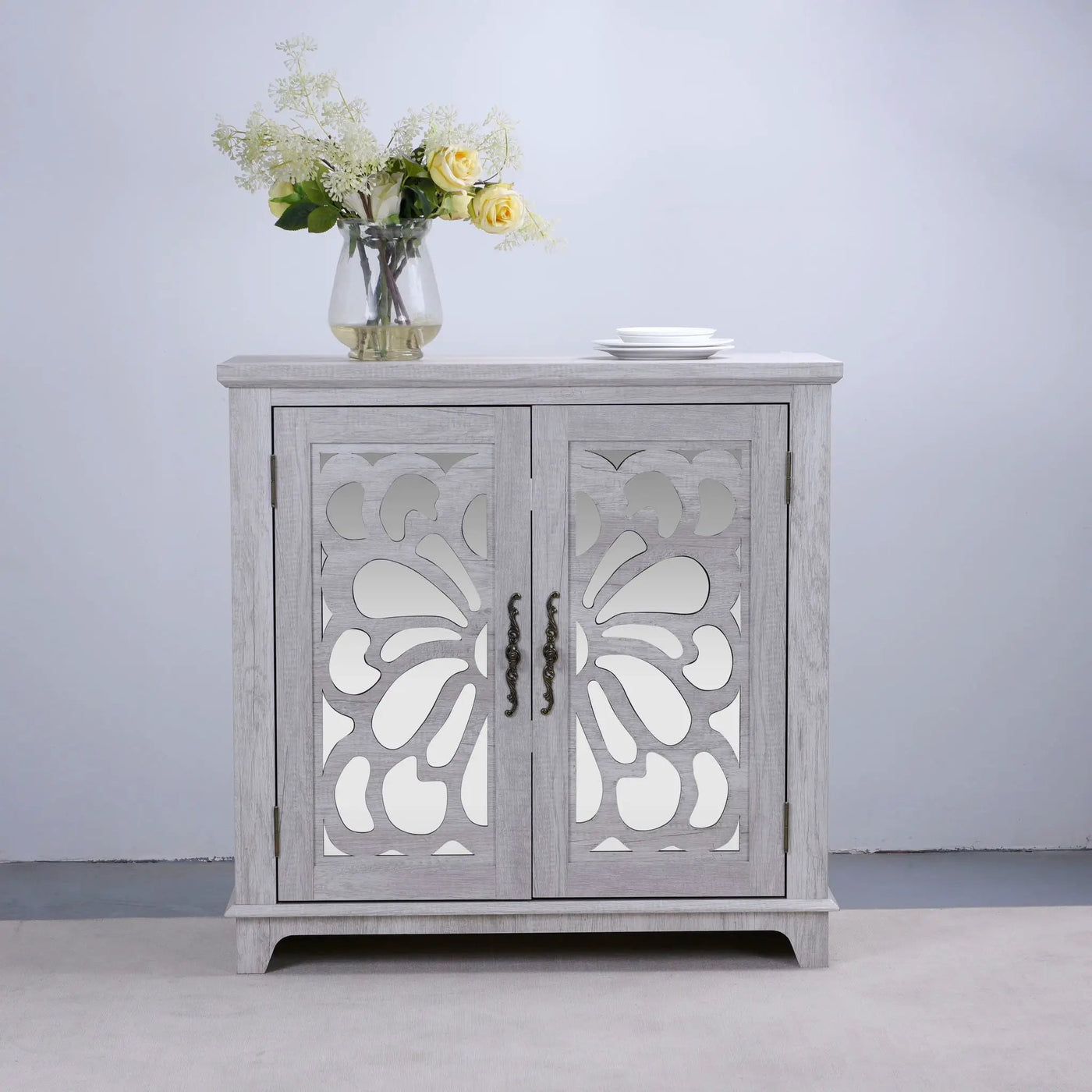 Elegant Sideboard With 2 Acrylic Mirrored Doors, Adjustable Shelf Storage by HouseOfZazla