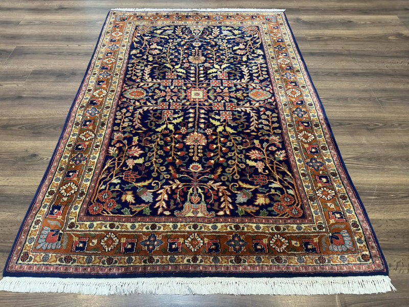 Indo Persian Sarouk Rug 4x6, Blue and Rust Red by Jewel Rugs