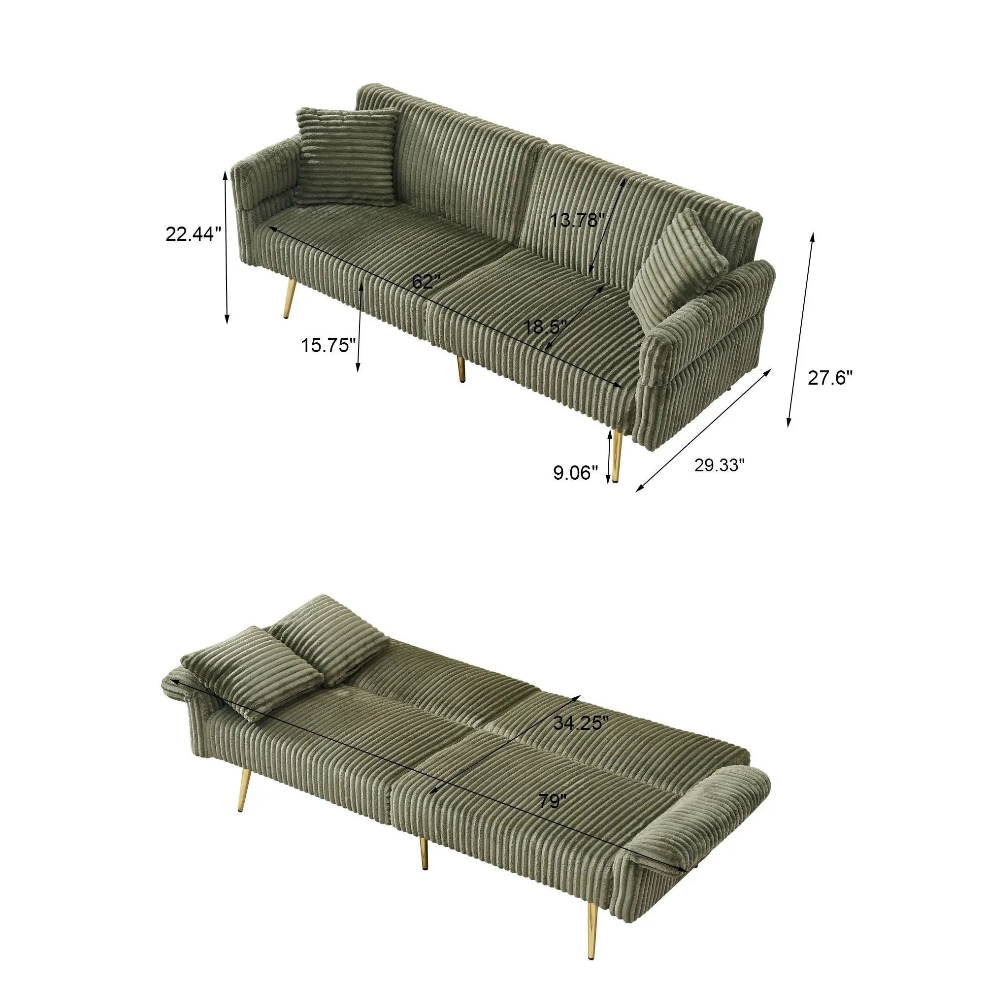 Luxury Foldable Double Sofa Bed With Folding Armrests by Unique Piece Furniture