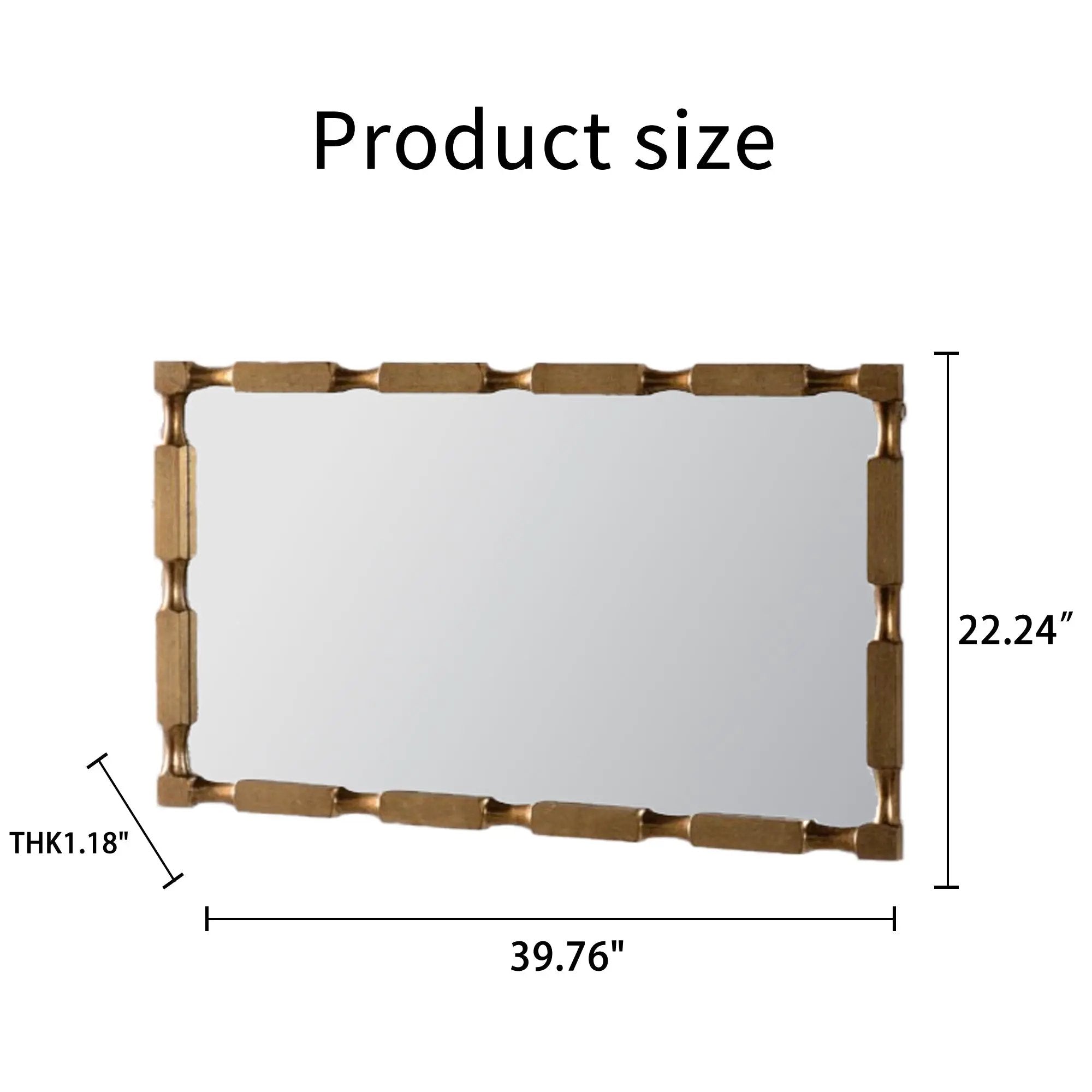 Gold Bamboo-Style Rectangular Wall Mirror, Textured Frame for Living Room/Bedroom/Entryway by HouseOfZazla