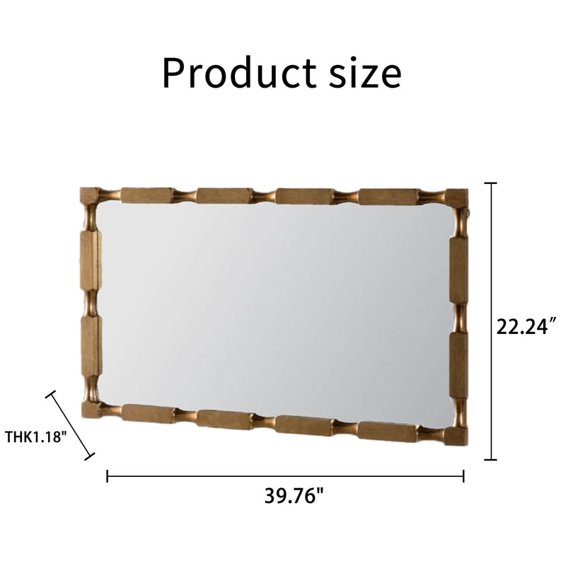Gold Bamboo-Style Rectangular Wall Mirror, Textured Frame for Living Room/Bedroom/Entryway by HouseOfZazla