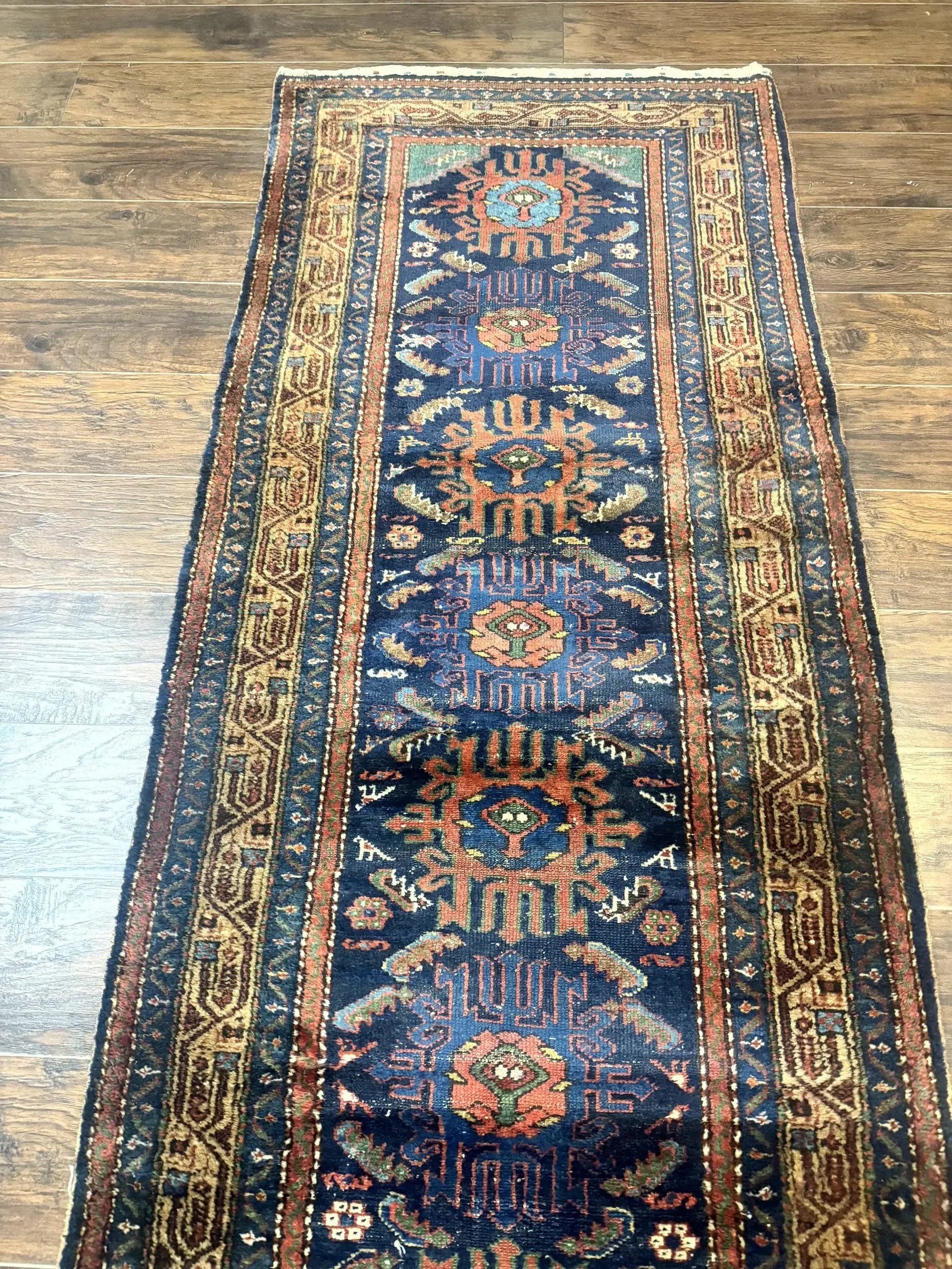 Antique Persian Sarab Runner 3x17, Blue Persian Runner Rug, Long Handmade Wool Carpet for Hallway, Rare, Tribal by Jewel Rugs