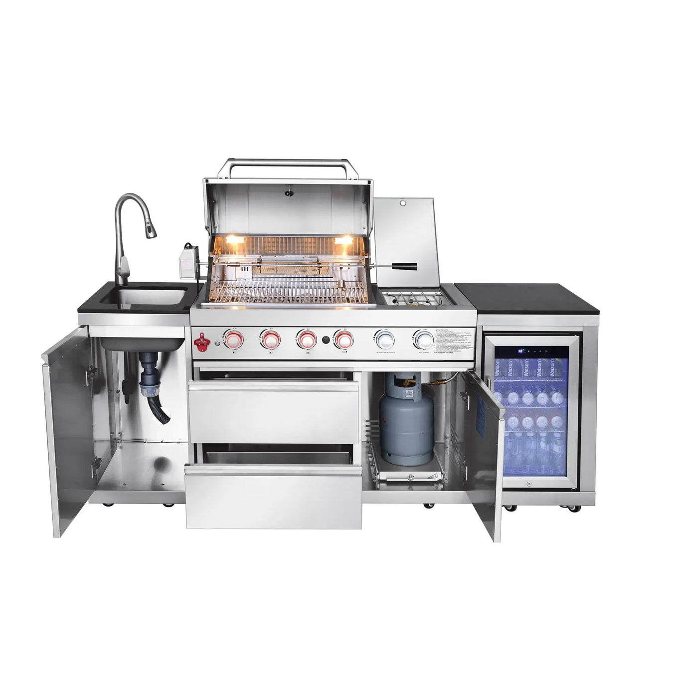 Outdoor Kitchen Island 85.2 Inch 4+1 Burner Propane Gas BBQ Grill 71500 BTU 304 Stainless Steel by HouseOfZazla