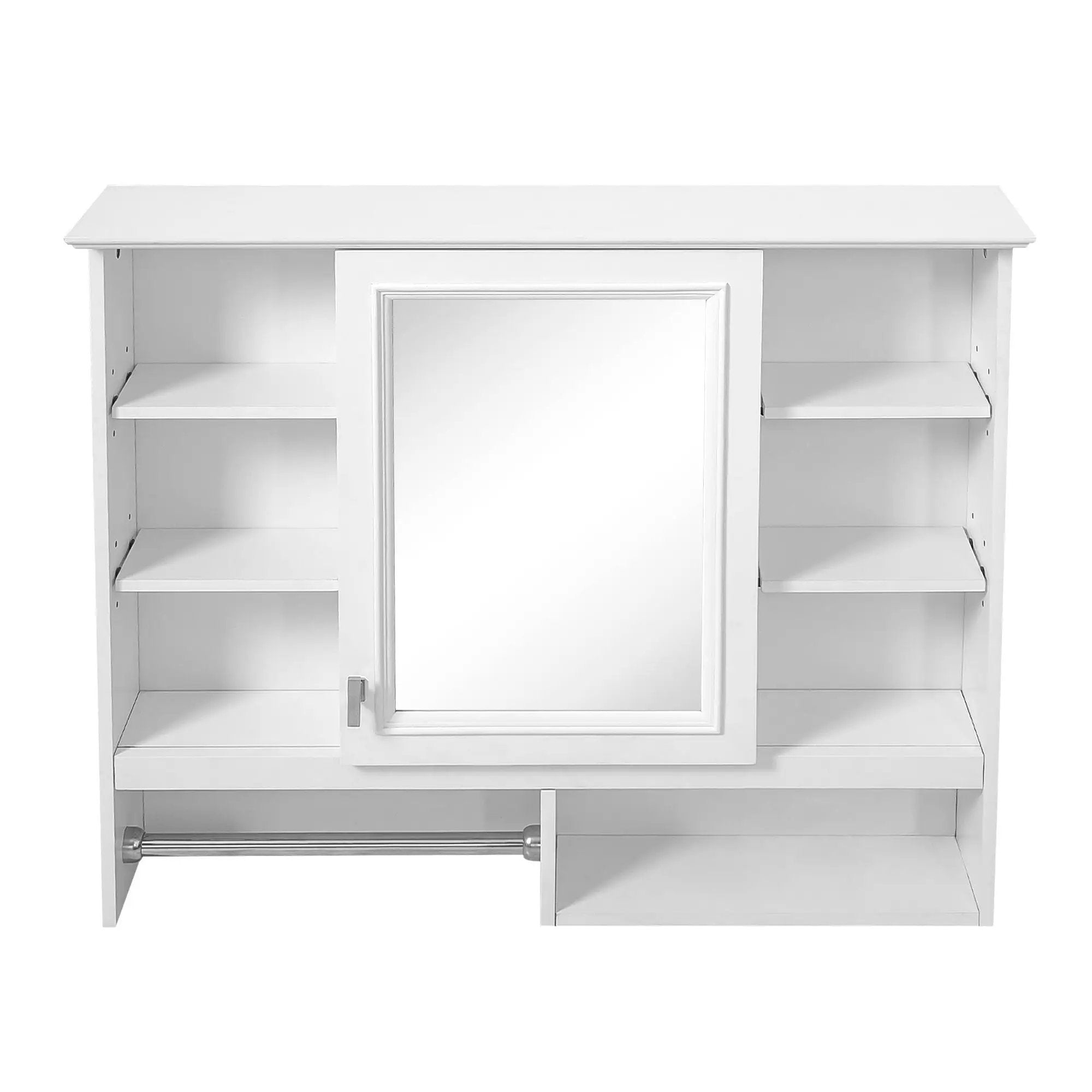 Wall Mount 2 In 1 Mirror Cabinet With Adjustable Shelves, Open Storage, For Bathroom Vanity - White by HouseOfZazla
