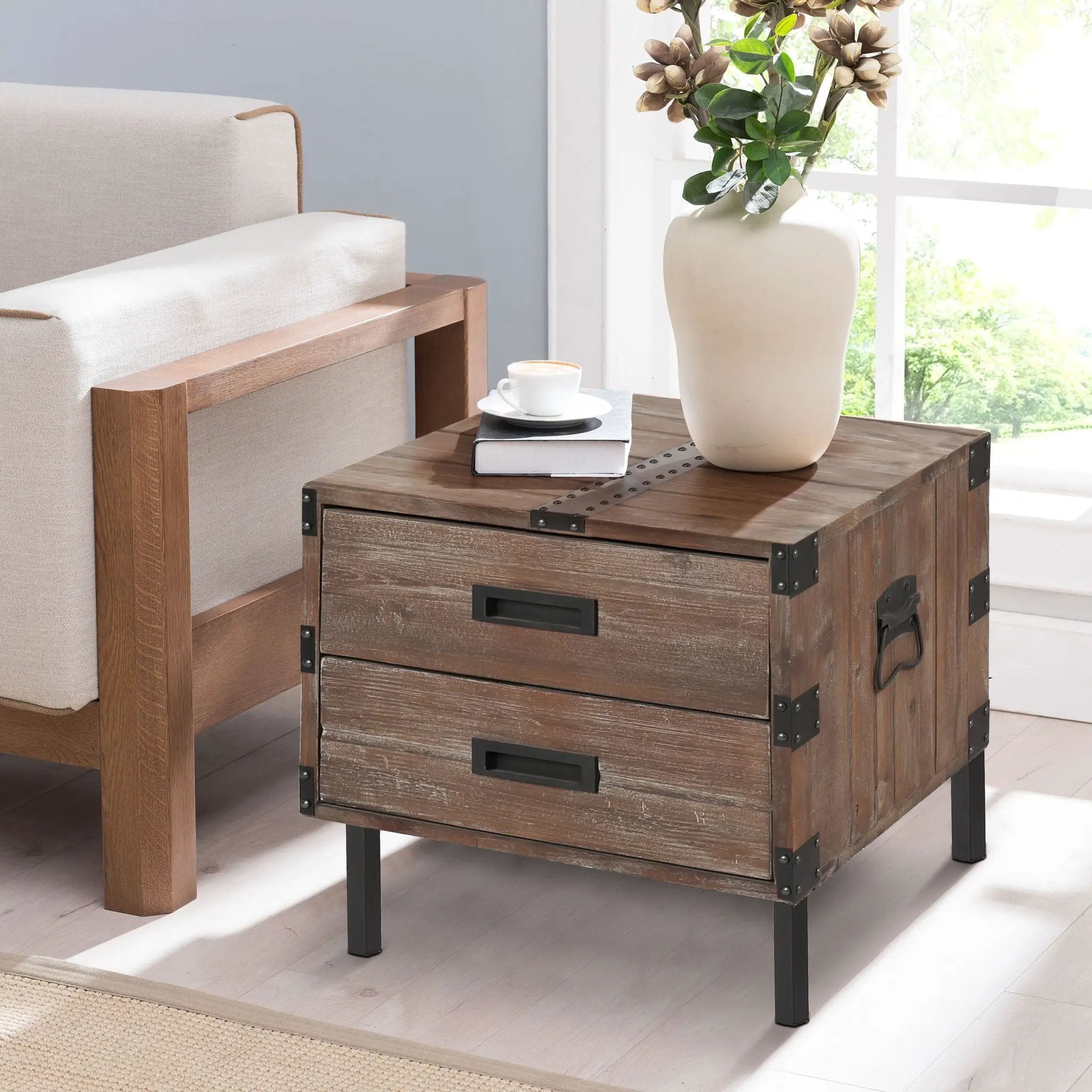 Trunk Table And Side Table With Large Storage Dress Up Your Liviing Room (Set of 3) - Antique Gray by HouseOfZazla