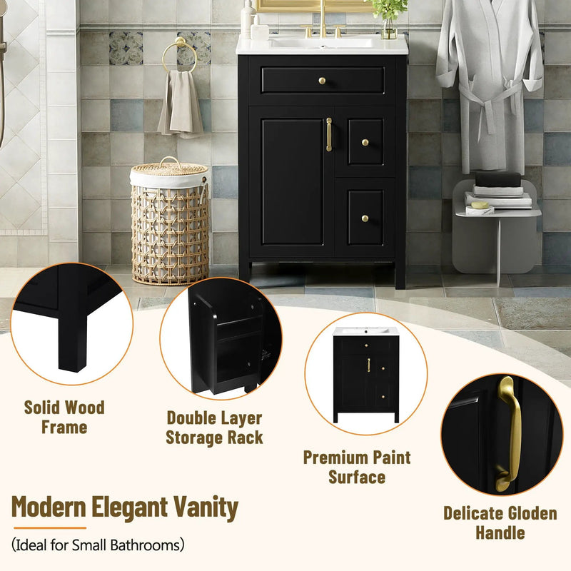 Elegant Bathroom Vanity With Ceramic Sink, Soft Close Doors And Drawers, Double Storage Racks by Unique Piece Furniture