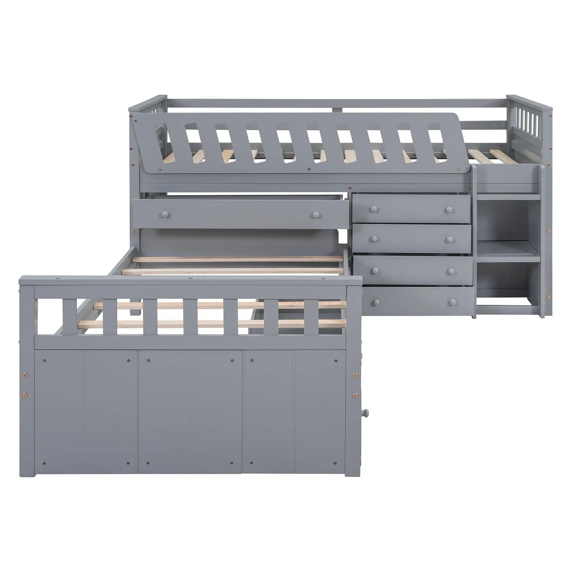Loft Platform Bed With 7 Drawers And Full Guardrails, Modern L Shaped Space Savin by HouseOfZazla