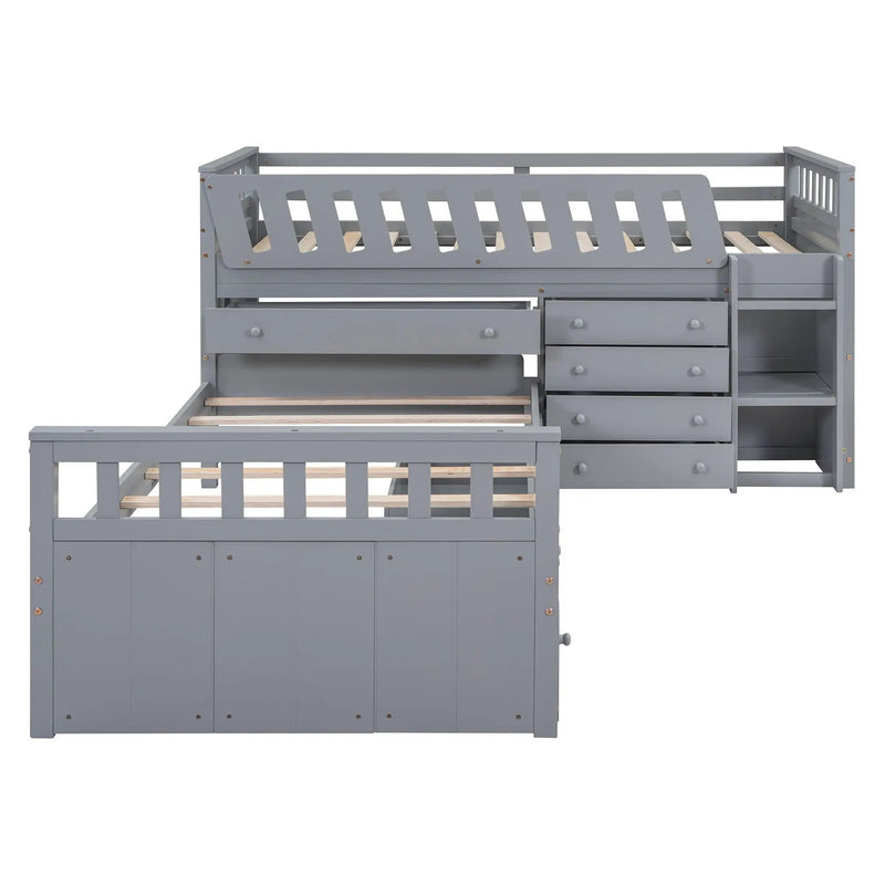Loft Platform Bed With 7 Drawers And Full Guardrails, Modern L Shaped Space Savin by HouseOfZazla