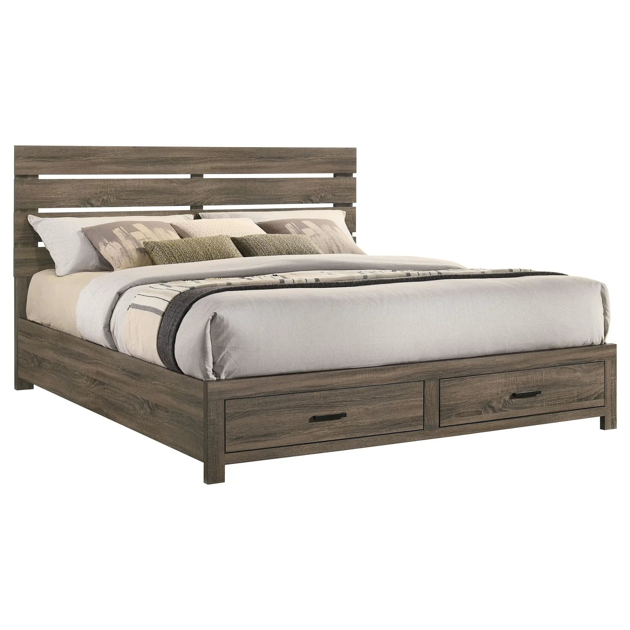 Brantford Wood Eastern King Storage Panel Bed Barrel Oak by Unique Piece Furniture