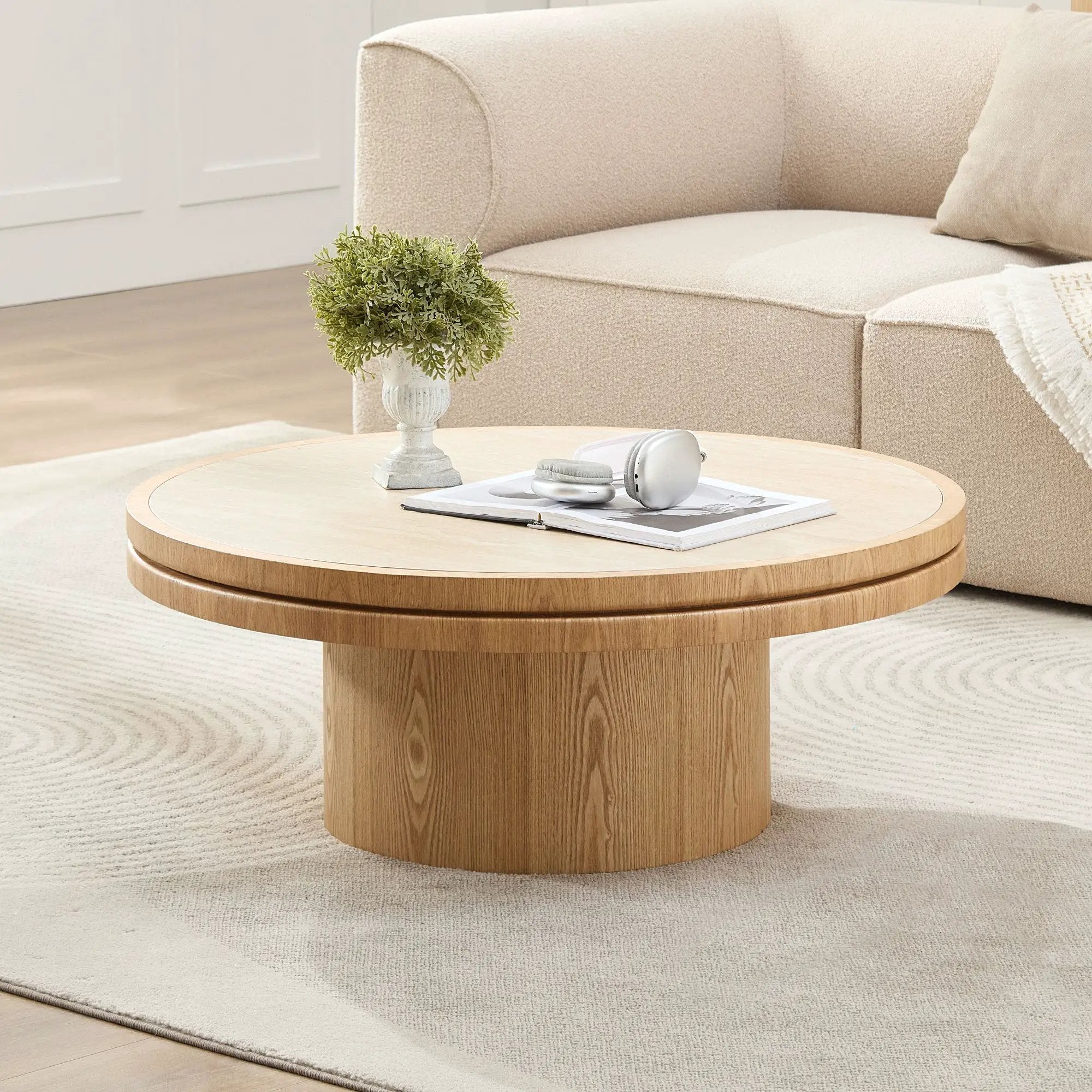 35.43 Inch Round Coffee Table with Sintered Stone Top by HouseOfZazla